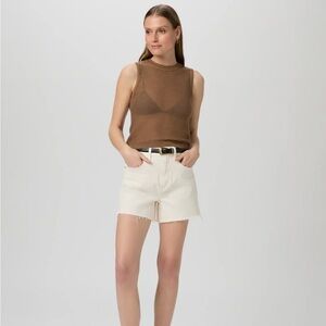 PAIGE Dani High Waist Raw Hem Denim Shorts in Light Blonde Distressed